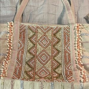 Embroidered Tote Bag with Geometric Patterns